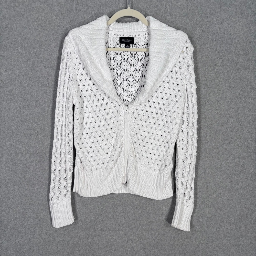 Vintage Y2K Sonoma Crochet Cardigan Sweater Medium Fisherman Cottage Granny